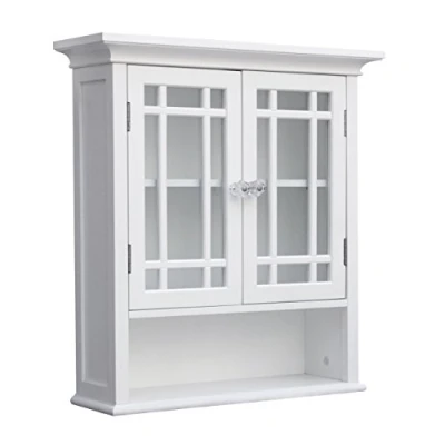 Image of Elegant Home Fashions Bathroom Neal Wooden Wall Cabinet 2 Doors White 7473, Engineered Wood, STORAGE