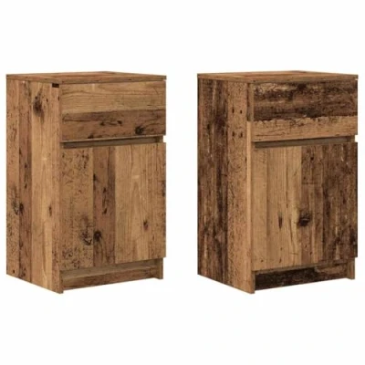 Image of vidaxxl bedside cabinets set of 2 old wood engineered storage tables with reversible door 39x35x65 cm for bedroom