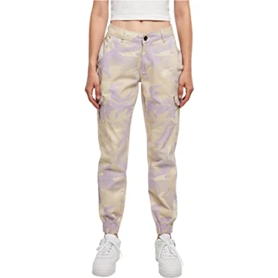 Image of Urban Classics Women&#039;s Ladies High Waist Camo Cargo Pants Trouser, lilaccamo, 33