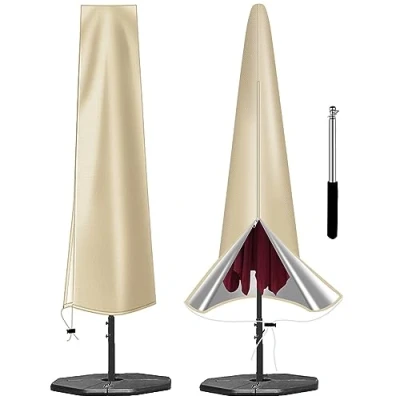 Image of OKPOW Parasol Cover Waterproof 600D Heavy Duty Garden Fit for 2.5m 2.7m 3m Large Outdoor Umbrella(190 * 30 50cm) Anti UV Windproof Patio Umbrella Protection With Zip