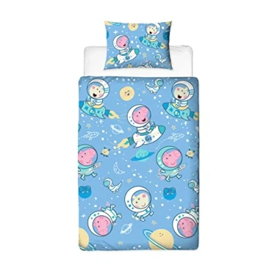 Image of Peppa Pig George Official Single Duvet Cover Set Reversible 2 Sided Stars Design with Matching Pillowcase (Single)