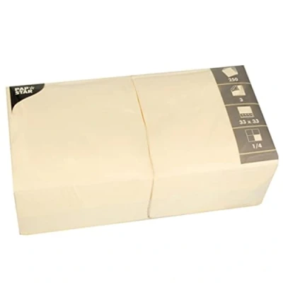 Image of Papstar 12478 250 Serviettes 3 Ply 1/4 Fold 33 x cm Cream