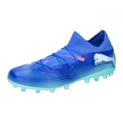 Image of Puma Future 7 Match MG Moulded stud football boots, Men&#039;s, Size: 8.5, Bluemazing/white/electric peppermint Textile/synthetics