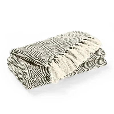 Image of EHC Luxury Reversible Super Soft Cotton Diamond Large Throw For Sofa, Double Bed, Armchair Black, 150 x 200 cm
