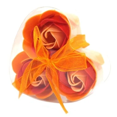 Image of Set of 3 Soap Flower Heart Box Peach Roses