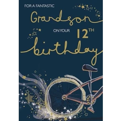 Image of ICG Grandson 12th Birthday Card for Boys 12 Today Bike with an Embossed Foil Finish