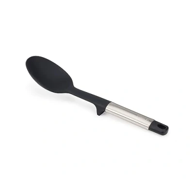 Image of Joseph Elevate Silicone Solid Spoon, BPA Free, Heat Resistant Non Stick Kitchen Utensil, Weighted Stainless Steel Handle, Silver Gray