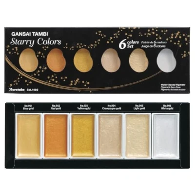 Image of Kuretake Gansai Tambi STARRY Colors, 6 Color set, Watercolor Paint Ideal for Calligraphy, Illustrations, Brush Lettering, Fineart and more, Made in Japan, MC20SC/6V