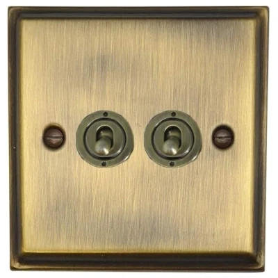 Image of G&amp;H Brassware Deco Antique Bronze 2 Gang / Double Way Toggle Switch DAB282