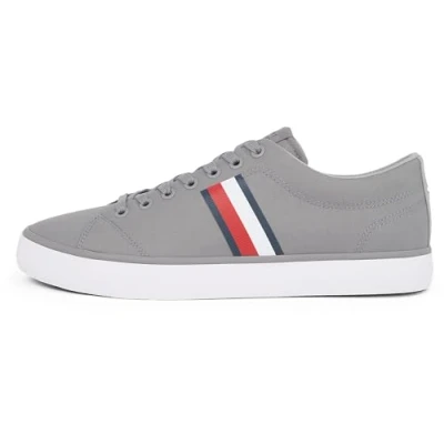 Image of Tommy Hilfiger Men&#039;s TH HI Vulc Low CORE Stripes MESH, Grey (Universal Grey), 6.5