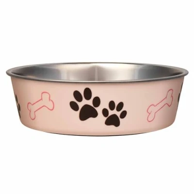 Image of Loving Pets Stainless Steel Bella Dog Bowl Non Slip Dishwasher Safe &amp; Bacteria Resistant Metallic Pet Dish Paparazzi Pink X Large (1.8 Litre)