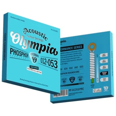 Image of 2 Sets of Round Core Acoustic Guitar Strings 12 53 Gauge, Phosphor Bronze Olympia Performance for Superior Tone &amp; Durability