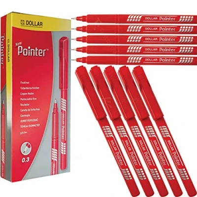 Image of DOLLAR Pointer+ Fineliner Fine Line Pens Drawing Writing Sketching Value Pack (10 x 0.3mm RED + 5 PATEL Black Ball Pens)