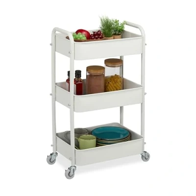 Image of Relaxdays Rolling Cart, 90% steel 10% felt, White, 71.5 x 43.5 29.5 cm