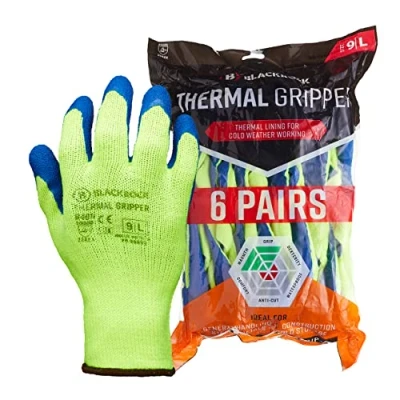 Image of Blackrock Pack of 6 Thermal Insulated Heavy Duty Latex Coated Gripper Safety Work Gloves, Mens Womens Working Grip, For Cold Storage, Handling, Rail, Agriculture, Building &amp; Construction Size Large