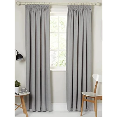 Image of Kinfolk Textile Blackout Thermal Pencil Pleat Tape Top Insulated Pair of Curtains Including 2 Tiebacks (Grey Silver, 66&quot; x 54&quot;)