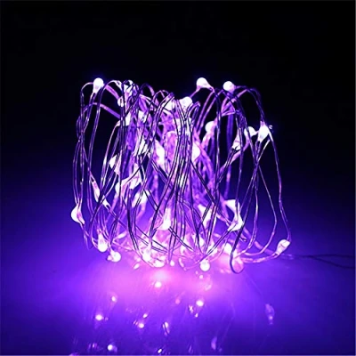 Image of BUYERTIME 5M/16.4ft 50 LEDs Fairy String Lights, Battery AA Operated Silver Wire Lights for Indoor Bedroom Wedding Christmas Party Decoration (Purple)