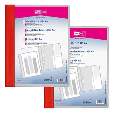 Image of VELOFLEX Veloform A474102 File Folder, Pack of 2, DIN A4, Light Red, PVC, Crystal Clear Front Cover, Suitable for Document Wallets