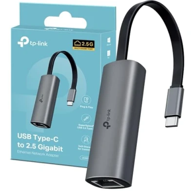 Image of TP Link USB Type C to 2.5 Gigabit Ethernet Network Adapter, SuperSpeed 3.0 C, Multi Connection, Plug and Play, Universal Compatibility, Scratch Resistant, Self Storage (UE302C)