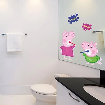 Image of Peppa Pig and George brushing teeth wall stickers Official range