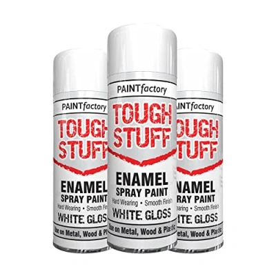 Image of Classic Signature 3 x Enamel White Gloss Spray Paint 400ml Tough Stuff Hard Wearing Smooth Aerosol for Metal Wood and Plastic