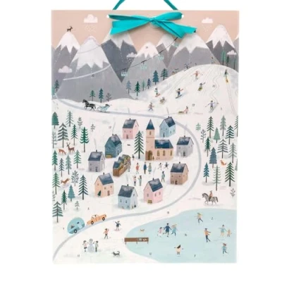 Image of Mountain Village Christmas Advent Calendar Large Traditional Door Picture Paper
