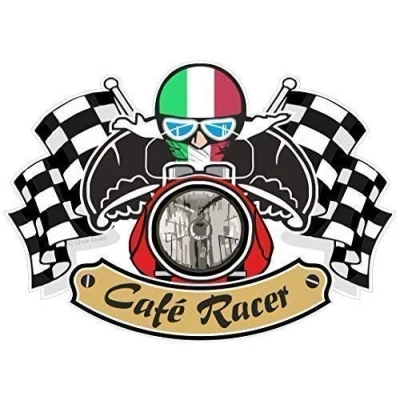 Image of Retro Cafe Racer Ton UP Biker Design With Italy il Tricolore Flag for Italian Bike Vinyl Car Helmet Sticker Decal 90x65mm