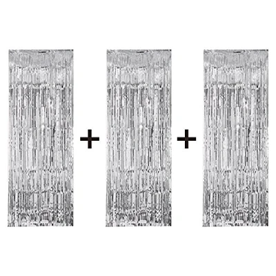 Image of 3 x Big/Large 3ft 8ft Silver Fringe Foil Curtain party tassel (You will receive curtains)