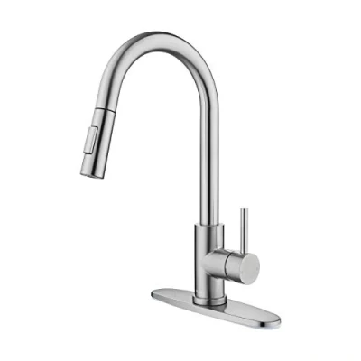 Image of Tohlar Kitchen Sink Faucets with Pull Down Sprayer, Modern Stainless Steel Single Handle Sprayer Faucet Deck Plate (Brushed Nickel)