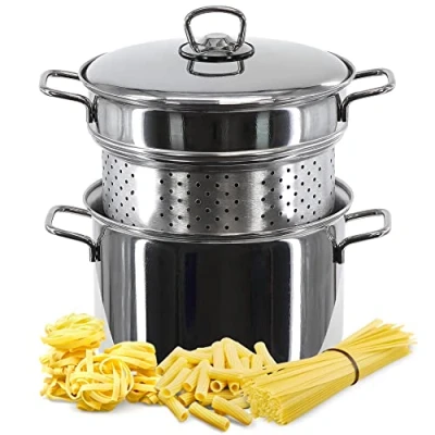 Image of 22 cm Stainless Steel Spaghetti Pasta Pot Pan Strainer Set Stockpot Induction Base