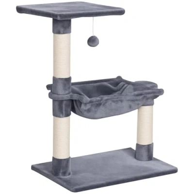 Image of PawHut Cat Scratch Post with Bed Tree for Indoor Cats Sisal Scratching Posts Hammock Kitty Activity Centre Grey
