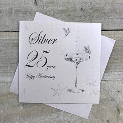 Image of WHITE COTTON CARDS Silver Happy 25 Years Anniversary Handmade Card, bd125c,16cm x 16cm