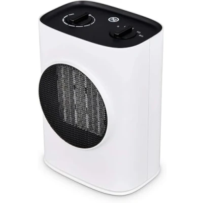Image of MYLEK Fan Heater Oscillating 1.8kW Ceramic PTC 2 Heat Settings, Produces Warm Air, Adjustable Thermostat, Heating Element For Home, Offices, Garages, Workshops (1800W) White