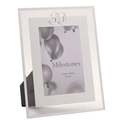 Image of Widdop Milestones Mirror Border Photo Frame Age 30 For Birthdays Aperture 6&quot; x 4&quot; Stylish Design Gift Birthday Picture