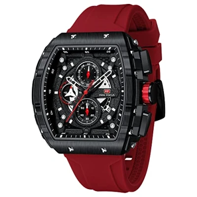 Image of Mini Focus Men&#039;s Watch fashion Sport Wrist Watches (Chronograph/Waterproof/Luminous/Calendar) Silicon Strap Quartz for Men, Red_Black, casual business