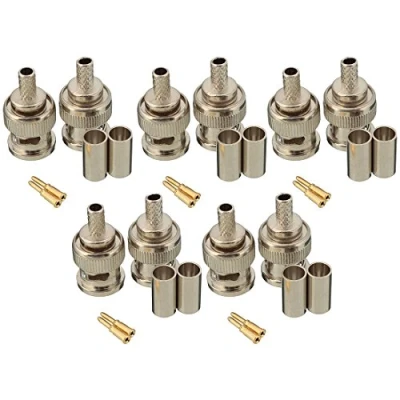 Image of 10 Sets 3 Piece BNC Male RG58 Plug Crimp Connectors