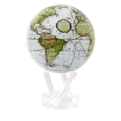 Image of MOVA Globe Antique Terrestrial White 4.5&quot; with Base, Solar Powered Rotating No Need of Battery or Chord, Unique Gift and Decoration