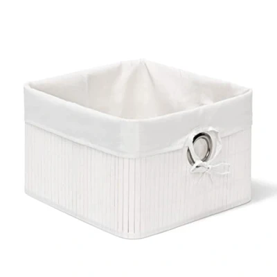 Image of Relaxdays Bamboo Basket 20 x 31 cm Shelf with Removable Cover Decorative Storage Box Handles, White,