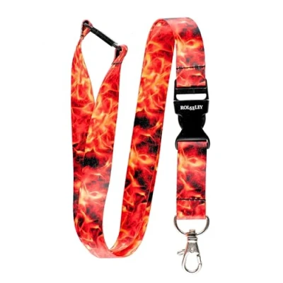 Image of Rolseley Lanyard Neck Strap Flames/FIRE Pattern with Metal Lobster Claw Clip and Safety Breakaway for ID Passes Everyday Use at Office, School, Events