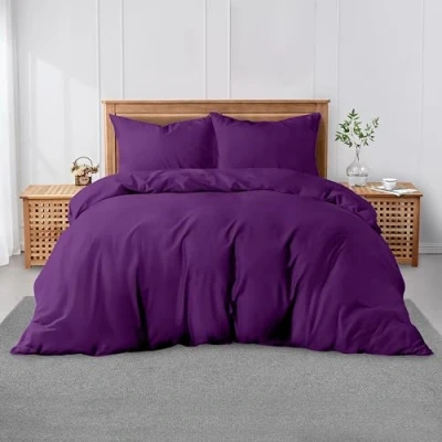 Image of GC GAVENO CAVAILIA Plain Dyed Duvet Covers with Pillowcase Polycotton Lightweight Bedding Quilt Comfortable &amp; Soft Comforter Cover Berry, Super King (260x220cm)