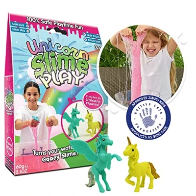 Image of Unicorn Slime Play Pink from Zimpli Kids, 2 x Figures, Magically turns water into gooey, colourful slime, Birthday Gift for Ages 3 and up, Party Bag Fillers Pretend Play, Non Toxic
