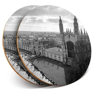 Image of 2 x Round Coasters Cambridge University Buildings Cork Backed Home Kitchen Accessory Tea Coffee Mug Mat #42647