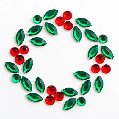 Image of 3.5cm Christmas Holly Wreath Self Adhesive Diamante Rhinestone Gem Craft Sticker (6 Pieces)