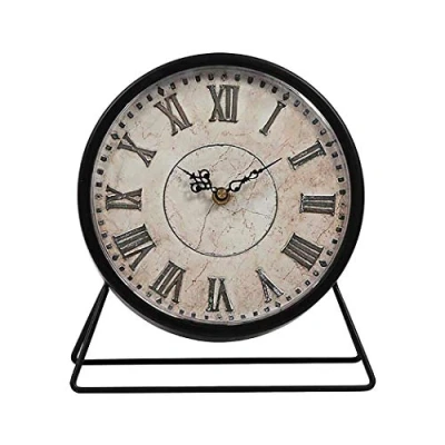 Image of SWHONG Vintage Black Table Clock Silent Non Ticking 9 Inch Analogue Metal Desk Classic Retro Living Room Bedroom Office Mantle Pieces Gift