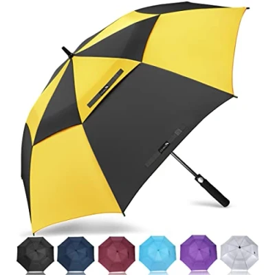 Image of ZOMAKE Large Golf Umbrella Windproof Strong 68 Inch Big Golfing Umbrellas Double Canopy Vented For Men Extra Oversize Umberella&#039;s With Strap(Yellow/Black)
