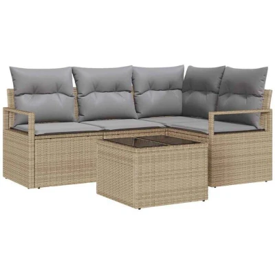 Image of vidaXL 5 Piece Garden Sofa Set with Cushions Black Poly Rattan