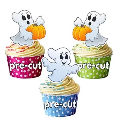 Image of AK Giftshop Halloween Cartoon Ghost, 12 Cup Cake Toppers, Edible Stand Up Decorations