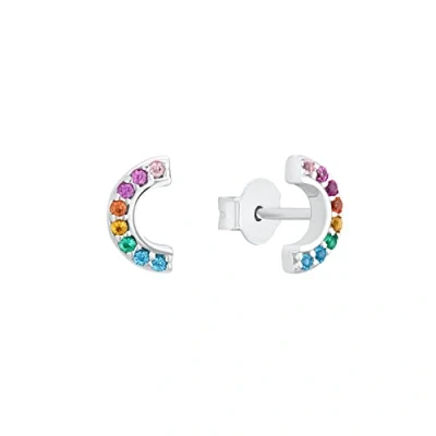 Image of s.Oliver stud earrings 925 sterling silver girl children earrings, with cubic zirconia synth, 0.4 cm, silver, rainbow, Comes in jewelry gift box, 2031533