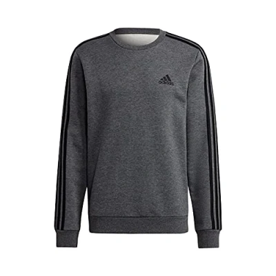 Image of adidas Men&#039;s Essentials Fleece 3 Stripes Sweatshirt, Dark Grey Heather/Black, S