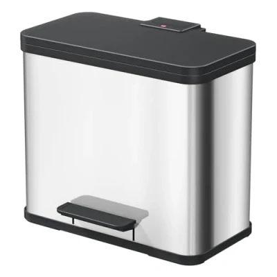 Image of Hailo 0630 200 &quot;Oeko Duo Plus L Pedal Waste Separator, Steel, Stainless 47 x 34 44 cm